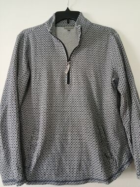 Talbots Navy and White Geometric Quarter-Zip Pullover